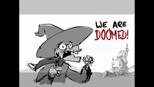 Screenshot from concept art showing a witch.