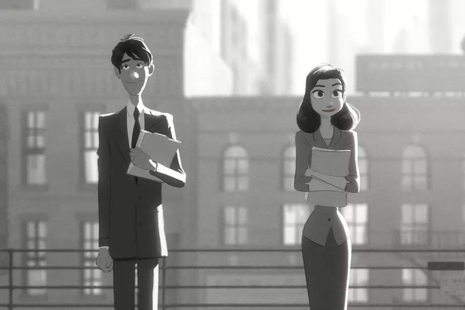 A screenshot from the Disney short film 'Paperman'.