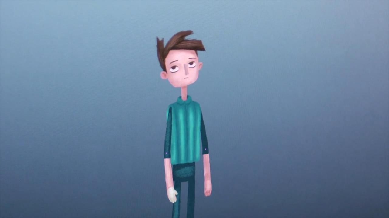 A screenshot from the documentary 'Double Fine Adventure'. The main character of Double Fine's game is shown for the first time.